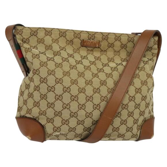 GUCCI GG Canvas Web Sherry Line Shoulder Bag Beige Red Green - Picture 1 of 16